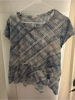 Style & Co Blue White Blouse Size L